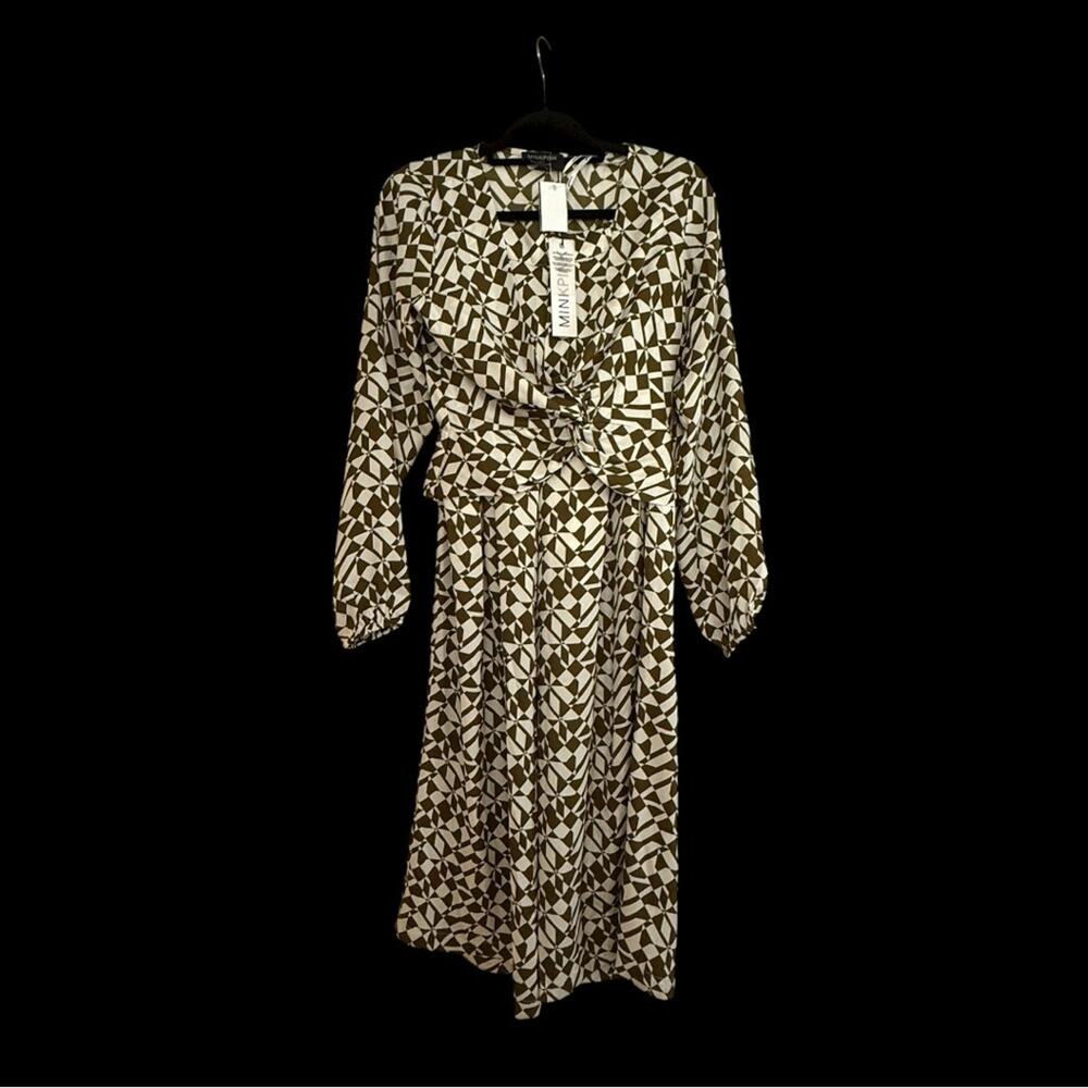 Mink Pink FLYNN TWIST SHIRT with matching wide leg pants in camouflage green.